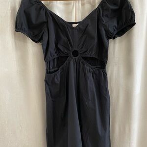 Black Midi Dress with Front Cutout & Puff Sleeves